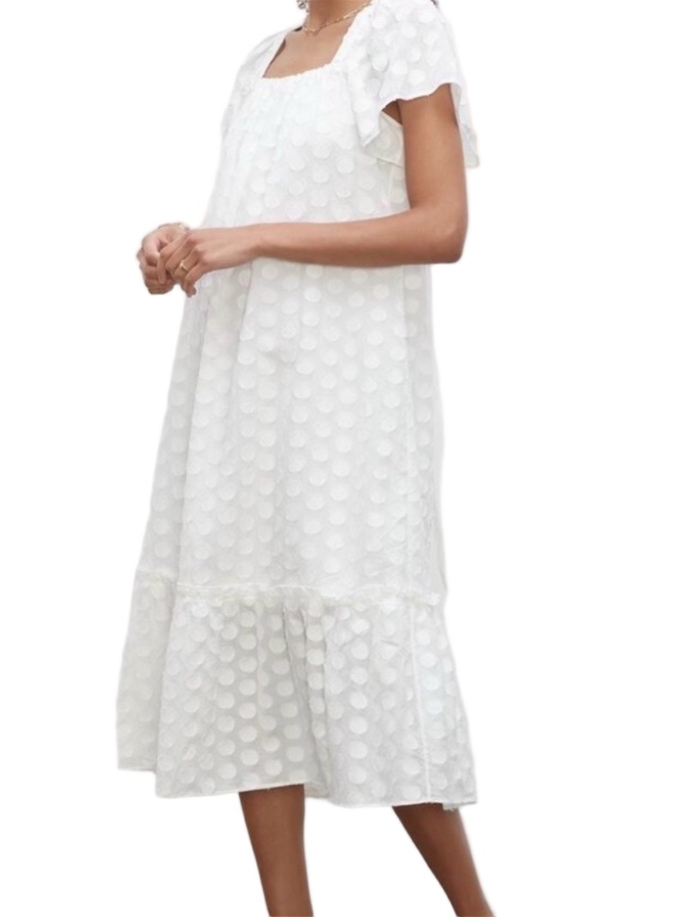 Club Monaco Flutter Sleeve Beach Dress White Polka Dot Sz 6